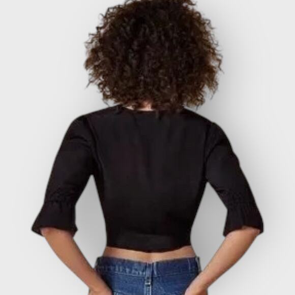 Reformation Finley XS Black Ruffle Wrap Top Cropped V-Neck Feminine French Girl - Picture 9 of 9